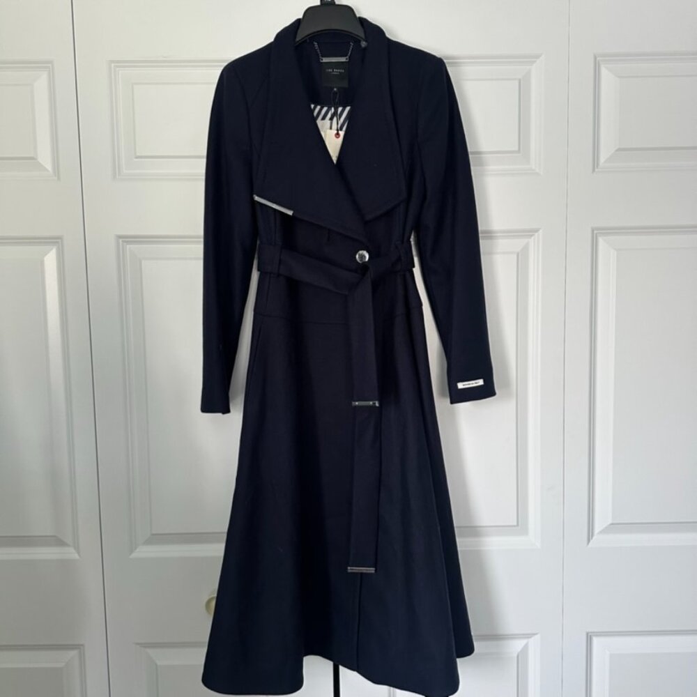 Ted Baker NWT - Roseika Mid-Length Double Breasted Wool Cashmere Coat - Dk Blue